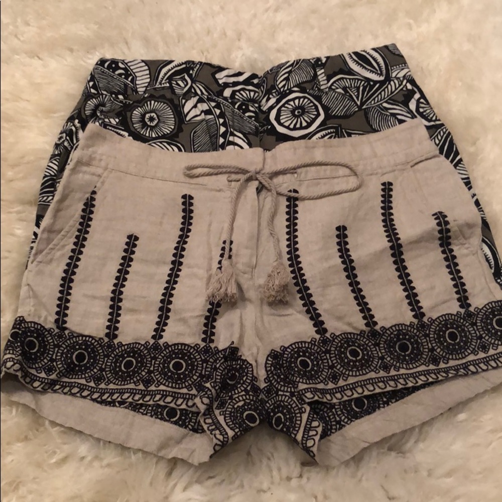 Linen Black Print Shorts